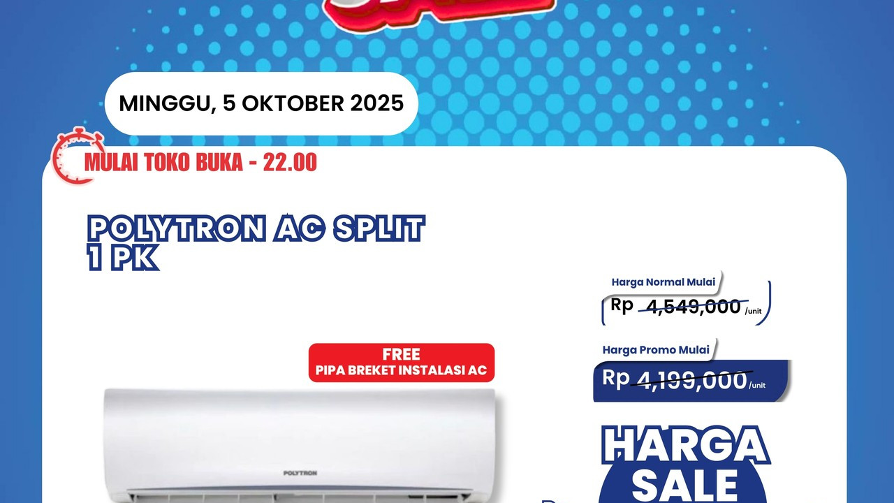 AC Split 1 PK Polytron Diskon Spesial di Transmart Full Day Sale Oktober 2025
