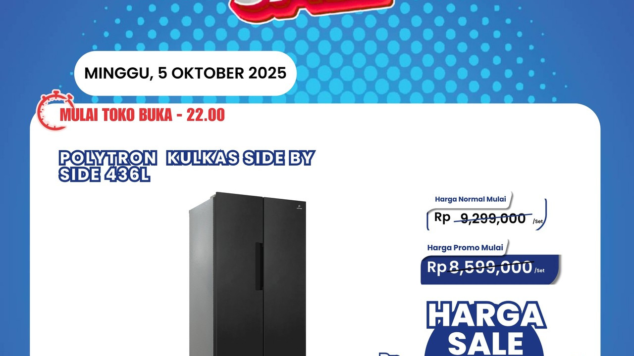 Diskon Besar Kulkas Side by Side Polytron di Transmart Full Day Sale 2025