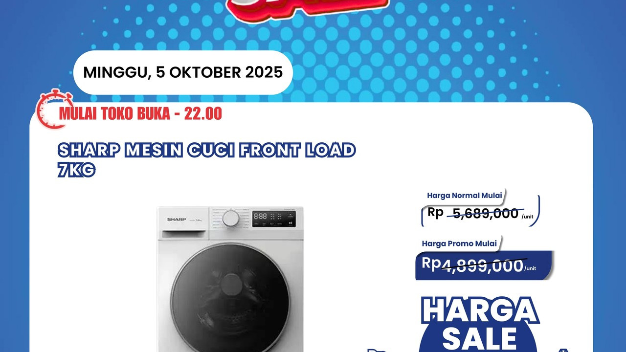 Mesin Cuci Front Load 7KG Mulai Rp 3 Jutaan di Transmart Full Day Sale